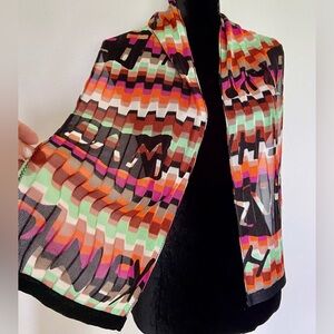Missoni Multicolor Crochet Knit Pleated Scarf Italy